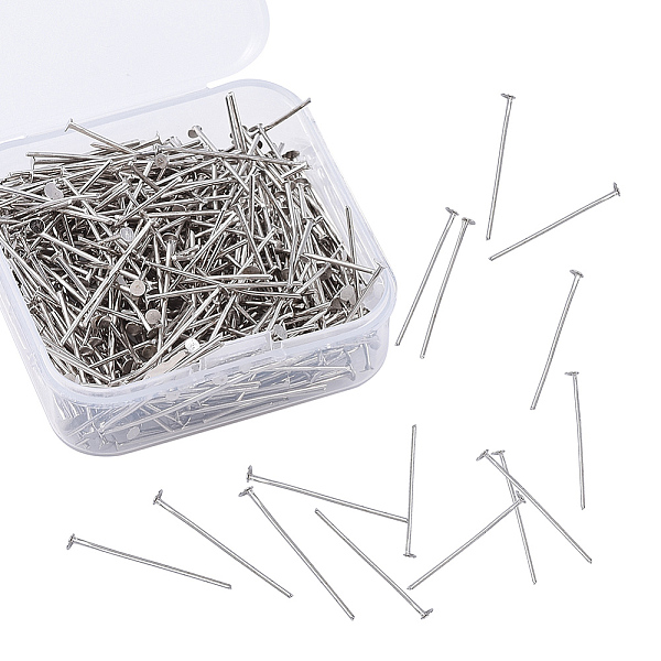 

PandaHall Iron Flat Head Pins, Platinum, 24x0.7mm, 21 Gauge, Head: 2mm, about 450pcs/box Iron