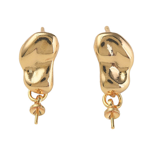 

PandaHall Brass Stud Earring Findings, with 925 Sterling Silver Pins and Cup Peg Bails, for Half Drilled Bead, Nickel Free, Real 18K Gold...