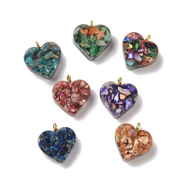 

PandaHall Transparent Resin Natural Imperial Jasper Dyed Chips Pendants, with Golden Tone Brass Loops, Heart Charm, Mixed Color..., Multicolor