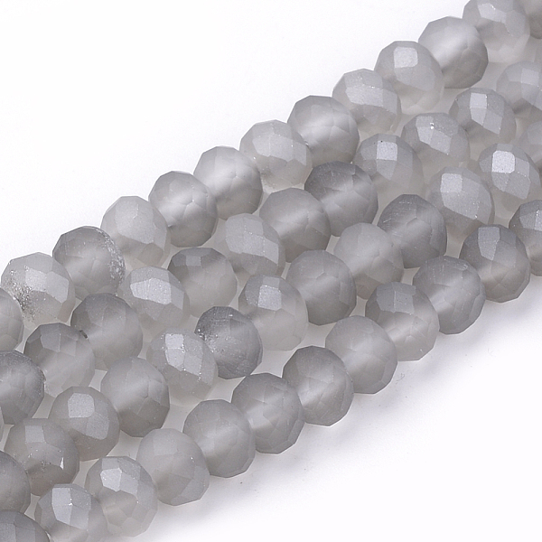 

PandaHall Electroplate Glass Beads Strands, Faceted, Half Plated, Matte Style, Rondelle, Light Grey, 8x6mm, Hole: 1mm, about 72pcs/strand..., Gray