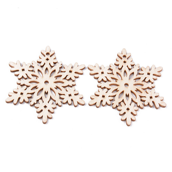 

PandaHall Undyed Natural Wooden Big Pendants, Laser Cut, Snowflake, Antique White, 69.5x60.5x2.5mm, Hole: 2.5mm Wood Snowflake