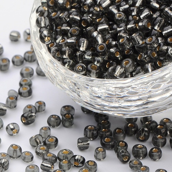 

PandaHall 6/0 Glass Seed Beads, Silver Lined Round Hole, Round, Light Grey, 4mm, Hole: 1.5mm, about 699pcs/50g Glass Gray