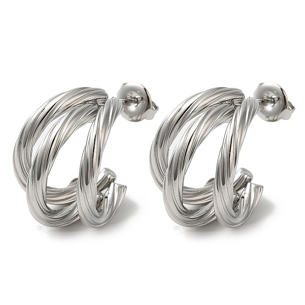 

PandaHall 304 Stainless Steel Stud Earrings, Split Earrings, Half Hoop Earrings, Stainless Steel Color, 19x16mm 304 Stainless Steel