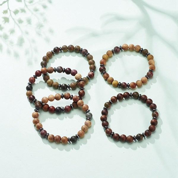 

PandaHall Natural Polychrome Jasper/Picasso Stone/Picasso Jasper & Wood Beaded Stretch Bracelet, Yoga Jewelry for Women, Mixed Color, Inner...