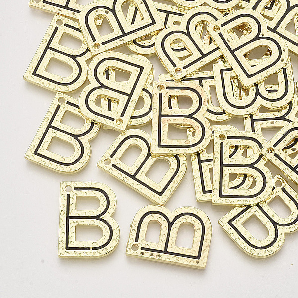 

PandaHall Alloy Pendants, with Enamel, Letter, Black, Letter.B, 22~27x17~21x1.5mm, Hole: 1.6~1.8mm Alloy+Enamel Letter B Black