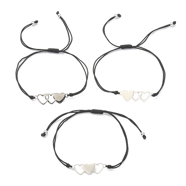 

PandaHall Friendship Theme Stainless Steel Interlocking Love Heart Link Bracelets Sets, Adjustable Nylon Thread Braided Bracelet, Black...