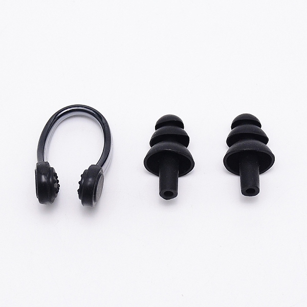 

PandaHall Silicone Nose Clip & Earplug Set, for Swimming Protective Gear, Black, 36x22x16mm, 3pcs/set Silicone Others Black
