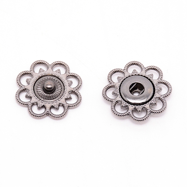 

PandaHall Alloy Snap Buttons, Sewing Accessories, Hollow, Flower, Gunmetal, 20.5x4.5mm, Hole: 2.5mm Alloy Flower