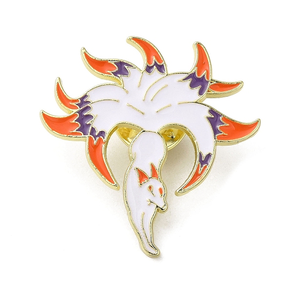 PandaHall Chinese Style Myth Animal Nine Tail Fox Enamel Pin, Light Gold Alloy Brooch for Backpack Clothes Women, White, 32x32.5x1.5mm...