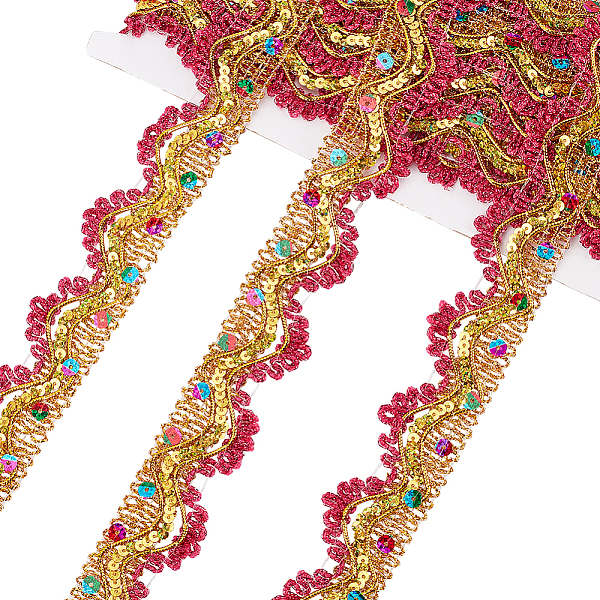 

PandaHall Metallic Polyester Lace Ribbon, Garment Accessory, with Paillette, Medium Violet Red, 1-3/8 inch(34mm), about 9.30 Yards...