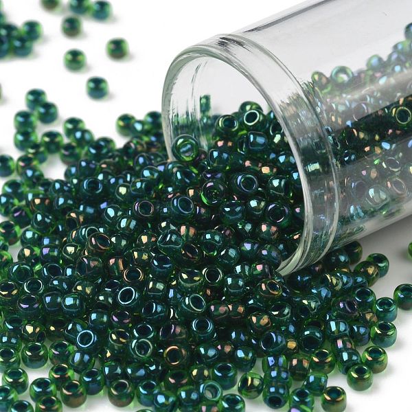 

PandaHall TOHO Round Seed Beads, Japanese Seed Beads, (249) Inside Color Peridot/Emerald Lined, 8/0, 3mm, Hole: 1mm, about 1110pcs/50g Glass
