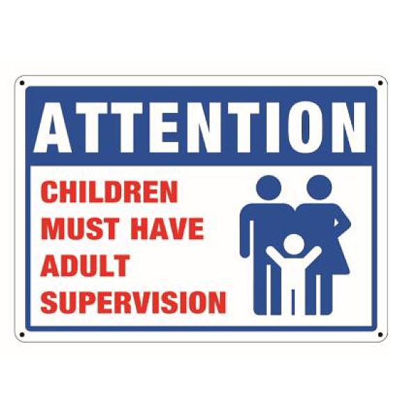PandaHall UV Protected & Waterproof Aluminum Warning Signs, inchChildren Must Have Adult Supervision inch Signs, Blue, 350x250x1mm, Hole...