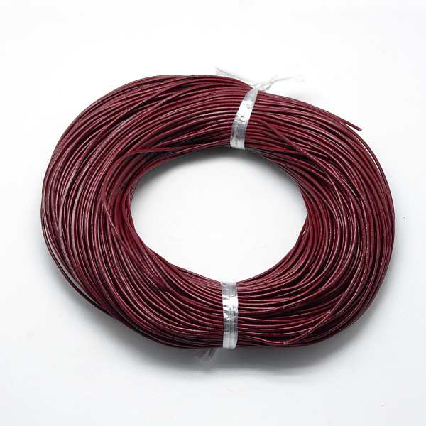 

PandaHall Spray Painted Cowhide Leather Cords, Dark Red, 2.0mm, about 100yards/bundle(300 feet/bundle) Cowhide Round