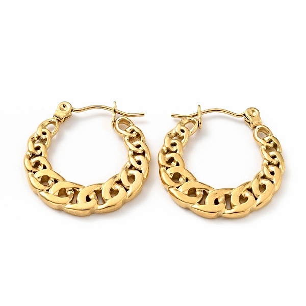 

PandaHall Ion Plating(IP) 304 Stainless Steel Curb Chains Hoop Earrings for Women, Golden, 22x21x2mm, Pin: 0.8mm 304 Stainless Steel Round