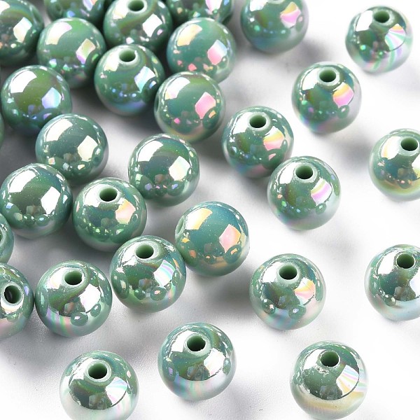 

PandaHall Opaque Acrylic Beads, AB Color Plated, Round, Cadet Blue, 10x9mm, Hole: 2mm, about 940pcs/500g Acrylic Round