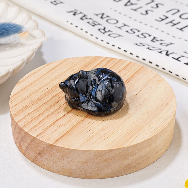 

PandaHall Natural Glaucophane Display Decorations, Reiki Energy Stone Figurine, Sleeping Cat, 33.5x39x23.5mm Glaucophane Cat Shape