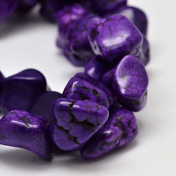 

PandaHall Dyed Nuggets Natural Howlite Beads Strands, Indigo, 11~17x10~17mm, Hole: 1mm, about 15.7 inch Magnesite Nuggets Purple
