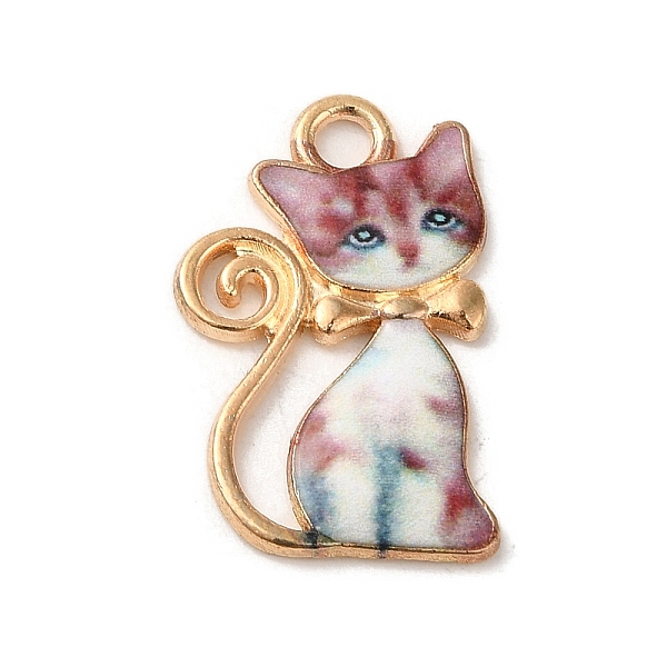 

PandaHall Alloy Enamel Pendants, Cadmium Free & Lead Free, Light Gold, Cat Charm, Misty Rose, 21x14x1.5mm, Hole: 2mm Alloy+Enamel Cat Shape