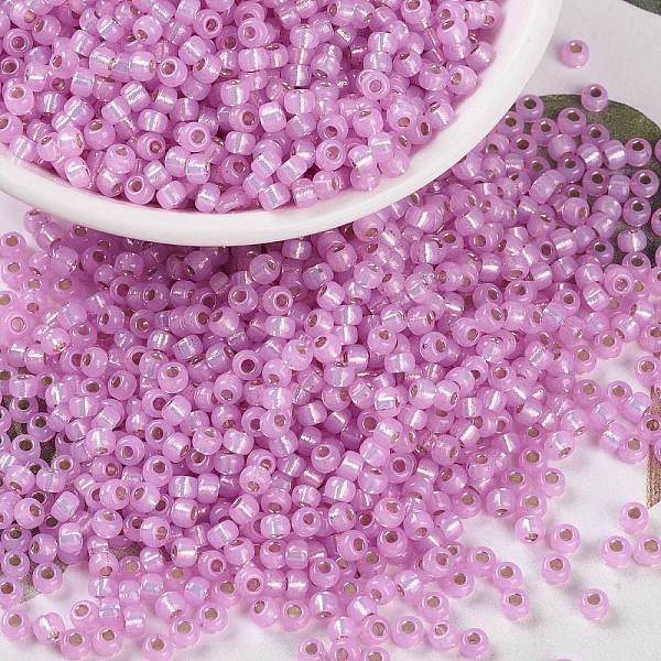 

PandaHall MIYUKI Round Rocailles Beads, Japanese Seed Beads, 8/0, (RR644) Dyed Hot Pink Silverlined Alabaster, 3mm, Hole: 1mm, about...