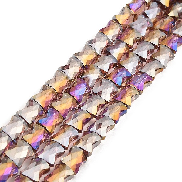 

PandaHall AB Color Plated Transparent Glass Beads Strands, Faceted Bamboo Stick, Medium Purple, 10.5~11x8x5mm, Hole: 1mm, about...