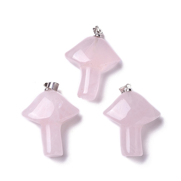 

PandaHall Natural Rose Quartz Pendants, with Platinum Tone Brass Snap on Bails, Mushroom Charms, 27~28.5x22~23x9.5~10.5mm, Hole: 5x4mm Rose...