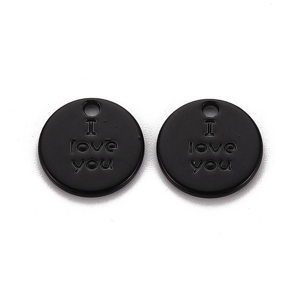 

PandaHall Spray Painted Alloy Charms for Valentine's Day, Cadmium Free & Lead Free, Flat Round with Phrase I Love You, Black, 13x13x1.5mm...