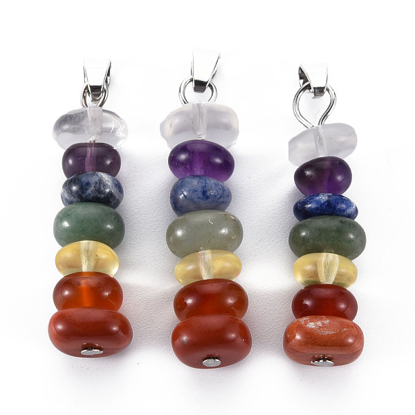 

PandaHall Natural Mixed Gemstone Pendants, with Platinum Iron Findings, Oval, 39~41mm, Hole: 6x2.5mm, bead: 8~12mm Mixed Stone Oval