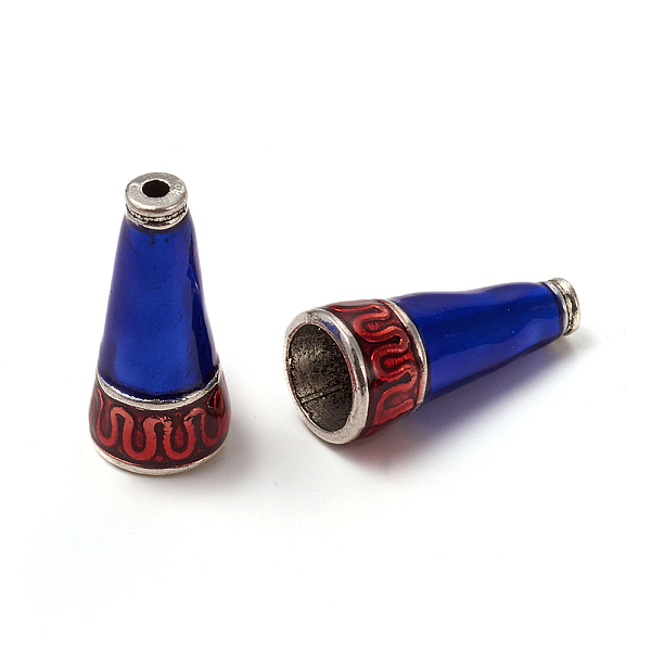 

PandaHall Apetalous Antique Silver Plated Alloy Bead Cones, with Enamel, Cone, Blue, 22x10mm, Hole: 1.8mm, Inner Diameter: 7.5mm...