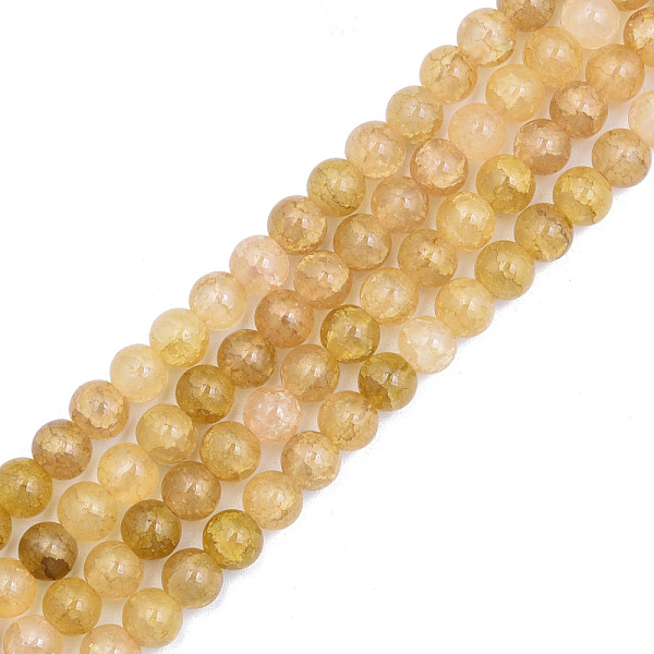 

PandaHall Crackle Glass Beads Strands, Dyed & Heated, Round, Goldenrod, 8x7mm, Hole: 1.8mm, about 104~107pcs/strand, 30.12 inch~30.91 inch..., Gold