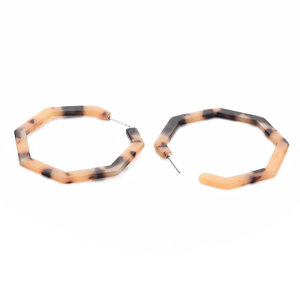 

PandaHall Large Octagon Stud Earrings for Girl Women, Geometric Stud Hoop Earrings, Cellulose Acetate Jewelry, PeachPuff, 50.5x2.5mm, Pin..., Brown