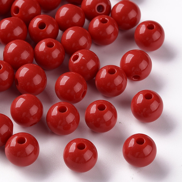 

PandaHall Opaque Acrylic Beads, Round, FireBrick, 10x9mm, Hole: 2mm, about 940pcs/500g Acrylic Round Red