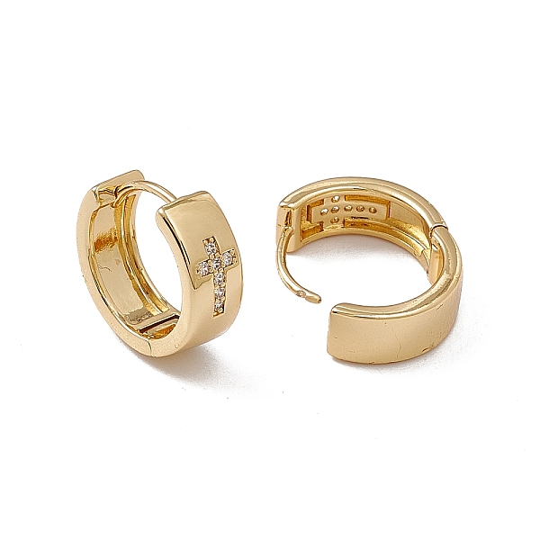 

PandaHall Clear Cubic Zirconia Cross Pattern Hoop Earrings, Rack Plating Brass Jewelry for Women, Lead Free & Cadmium Free, Real 18K Gold...
