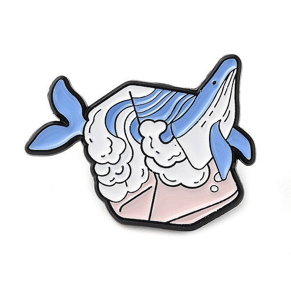 

PandaHall Sea Animal Enamel Pins, Electrophoresis Black Alloy Brooches, Whale, Misty Rose, 27x31x1mm Alloy+Enamel Whale