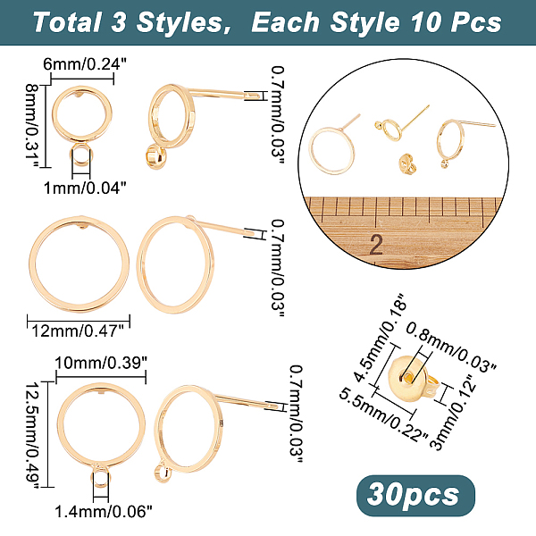 

PandaHall arricraft 30 Pcs Real 18K Gold Plated Brass Earring Stud, 3 Styles Loop Studs Earrings Accessories with Horizontal Loops for Women...