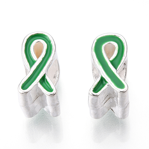 

PandaHall Alloy Enamel Awareness Ribbon Large Hole European Beads, Silver Color Plated, Lime Green, 11x6x8mm, Hole: 5mm Alloy+Enamel...