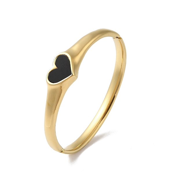 

PandaHall Heart 304 Stainless Steel Pave Shell Hinged Bangles for Women, Real 18K Gold Plated, Black, 1/2 inch(1.4cm), Inner Diameter...