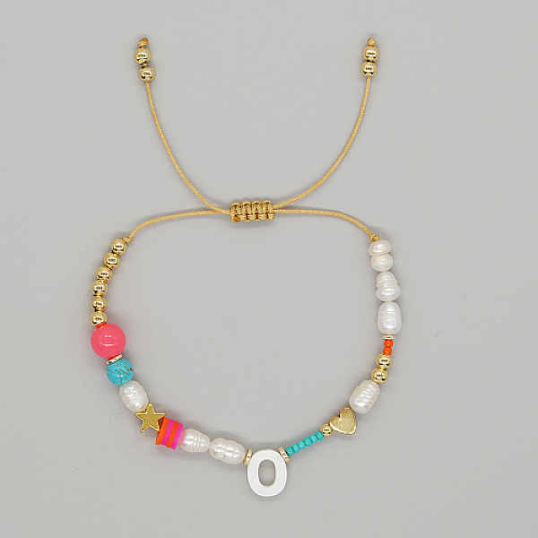 

PandaHall Initial Letter Natural Pearl Braided Bead Bracelet, Adjustable Bracelet, Letter O, 11 inch(28cm) Pearl Letter O