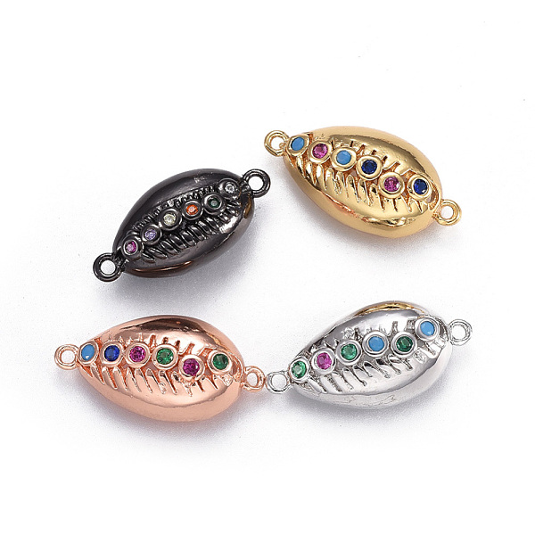

PandaHall Brass Micro Pave Cubic Zirconia Links, Cowrie Shell, Colorful, Mixed Color, 20.5x10~11x5~6.5mm, Hole: 1.4mm Brass+Cubic Zirconia..., Multicolor