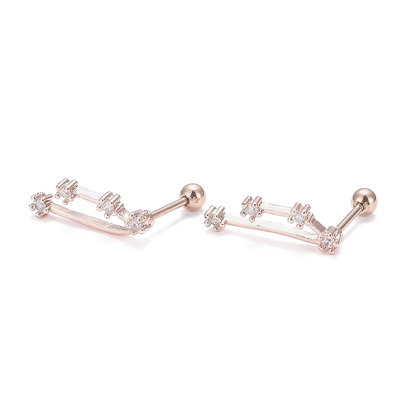 

PandaHall Brass Micro Pave Clear Cubic Zirconia Stud Earrings, with 304 Stainless Steel Pin and Ear Nut, Constellation/Zodiac Sign, Rose...