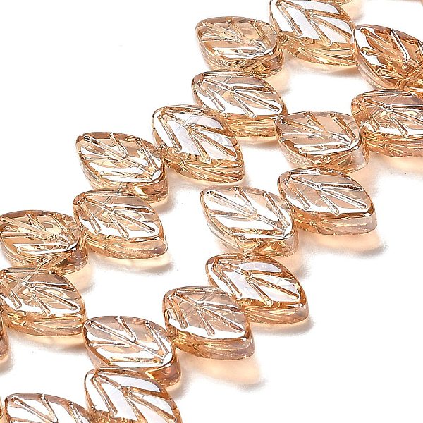 

PandaHall Electroplate Glass Beads Strands, Leaf, PeachPuff, 11x7x4mm, Hole: 0.8mm, about 100pcs/strand, 23.15~23.50''(58.8~59.7cm) Glass..., Brown
