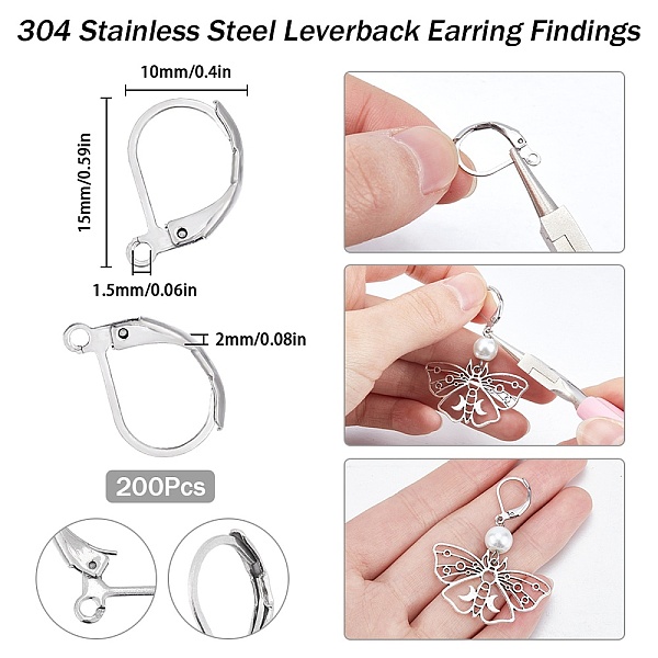 

PandaHall SUNNYCLUE 200Pcs 304 Stainless Steel Leverback Earring Findings, with Loop, Stainless Steel Color, 15x10x2mm, Hole: 1.5mm 304...