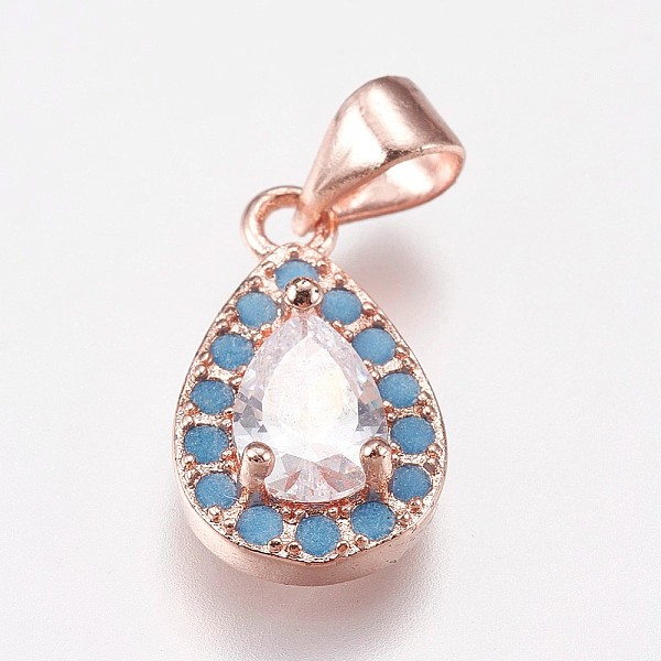 

PandaHall Brass Micro Pave Cubic Zirconia Pendants, teardrop, Rose Gold, 15x9x4mm, Hole: 3.5x5mm Brass+Cubic Zirconia Teardrop Clear