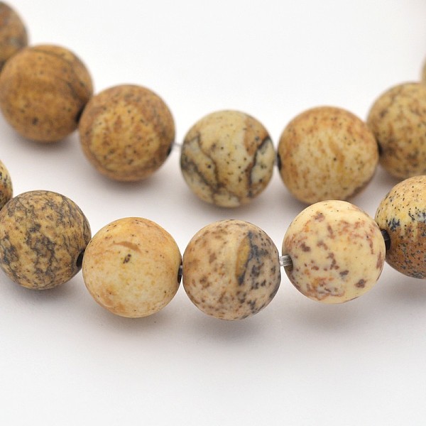 

PandaHall Natural Picture Jasper Beads Strands, Frosted, Round, 4mm, Hole: 1mm, about 95pcs/strands, 15.3 inch Picture Jasper Round Gold