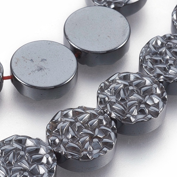 

PandaHall Electroplated Non-magnetic Synthetic Hematite Beads Strands, Textured Flat Round, Hematite Plated, 12x4mm, Hole: 1mm, about...