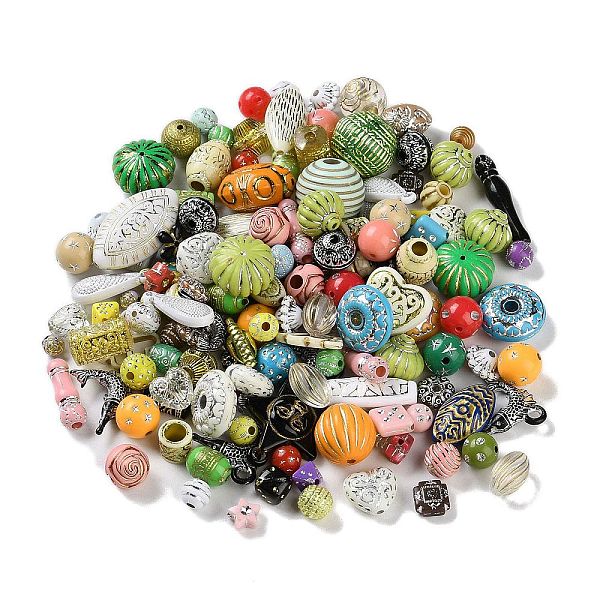

PandaHall Opaque Acrylic Beads, Metal Enlaced, Mixed Shapes, Mixed Color, 7.5~22.5x7.5~21x5.5~13mm, Hole: 1.2~5.5mm, about 485pcs/500g..., Multicolor