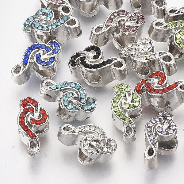 

PandaHall Platinum Plated Alloy European Beads, with Rhinestones, Large Hole Beads, Treble Clef, Mixed Color, 14x7x9mm, Hole: 4.5mm..., Multicolor