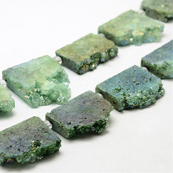 

PandaHall Electroplated Natural Druzy Crystal Beads Strands, Flat Slab Beads, Nuggets, Dyed, Rainbow Plated, 35~37x23~42x8~9mm, Hole...