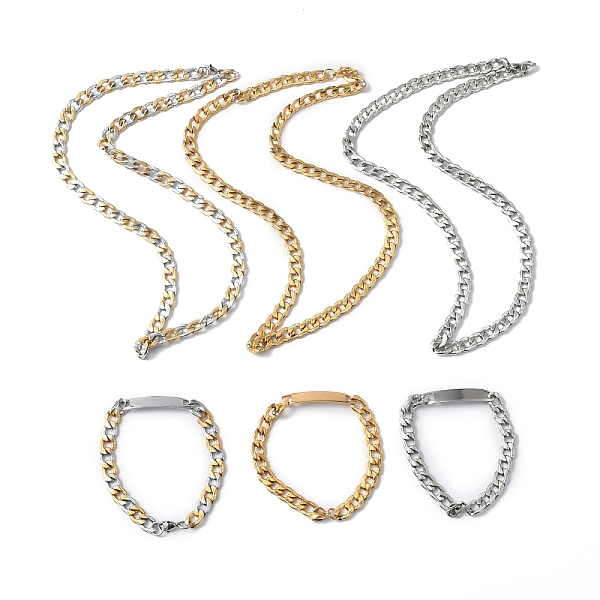 

PandaHall 201 Stainless Steel Curb Chain Necklace & Rectangle Link Bracelet, Jewelry Set for Men Women, Mixed Color, 23 inch(58.5cm)~23-1/2...