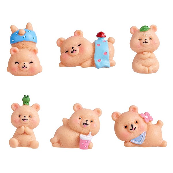 

PandaHall 6Pcs Cute Resin Bear Figurines, Kawaii Bear Garden Miniature Statues, Cake Cupcake Toppers, for Home Party Garden Plant Pots Decor..., Multicolor