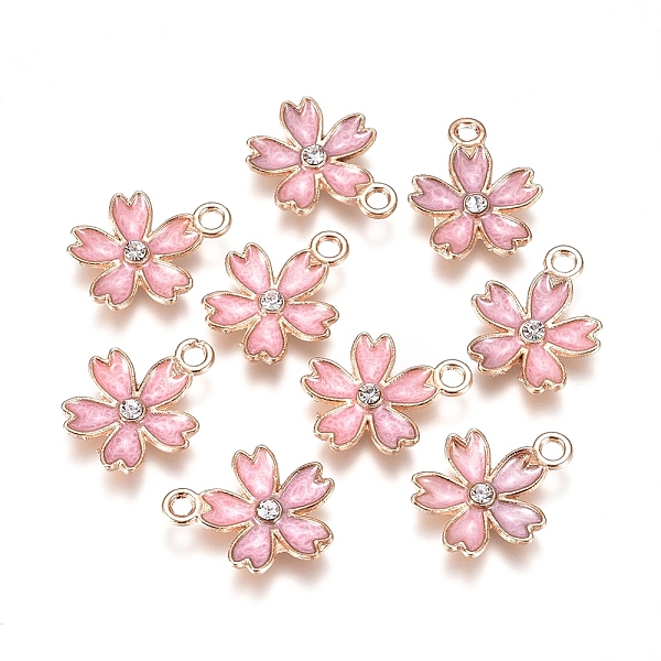 

PandaHall Alloy Enamel Pendants, with Crystal Rhinestone, Sakura Flower, Golden, Pink, 17x14x2.5mm, Hole: 1.6mm Alloy Rhinestone+Enamel...
